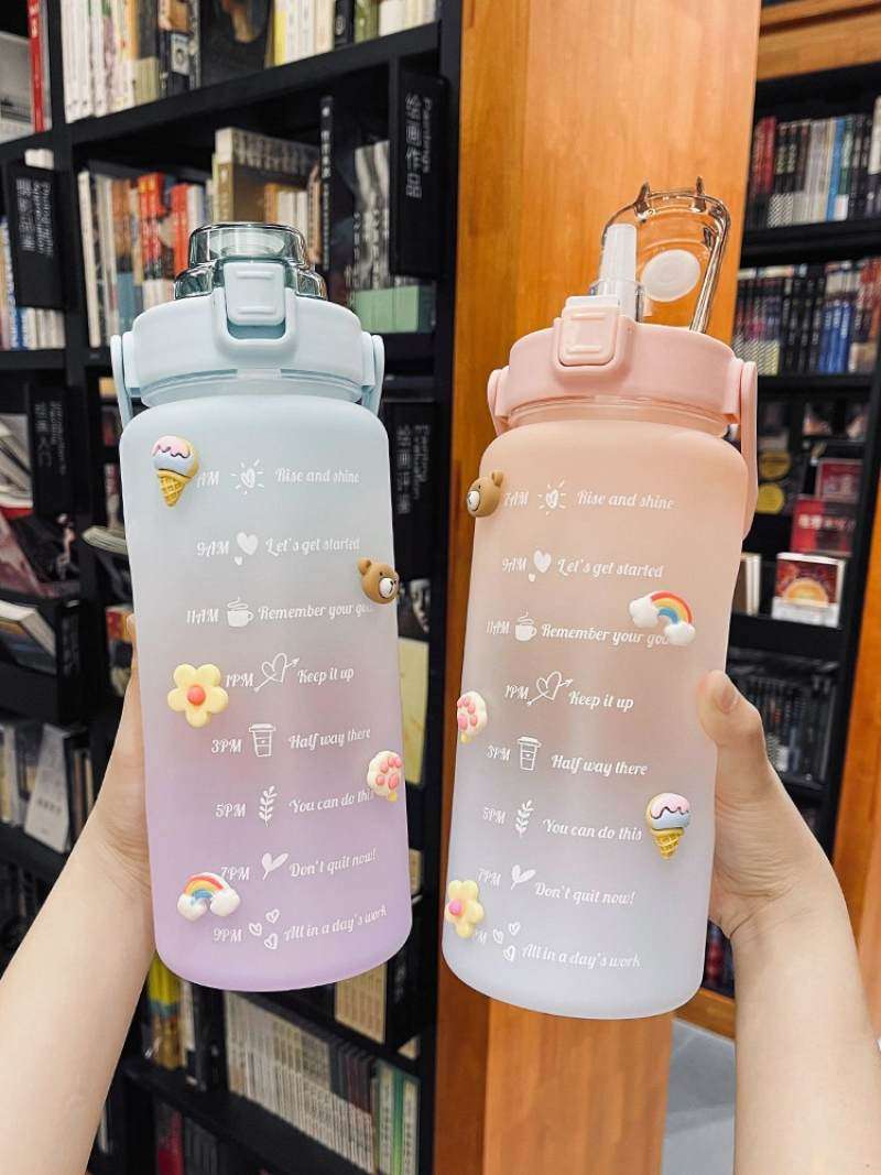 特百惠官网每天喝水目标杯高颜值水杯大容量夏季吸管网红2000ml水