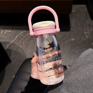 少女心玻璃杯学生上学专用高颜值双饮水杯女生可爱便携提环随行杯