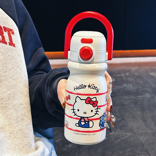 凯蒂猫保温杯学生上学专用高颜值双饮杯子可爱便携手提少女心水杯