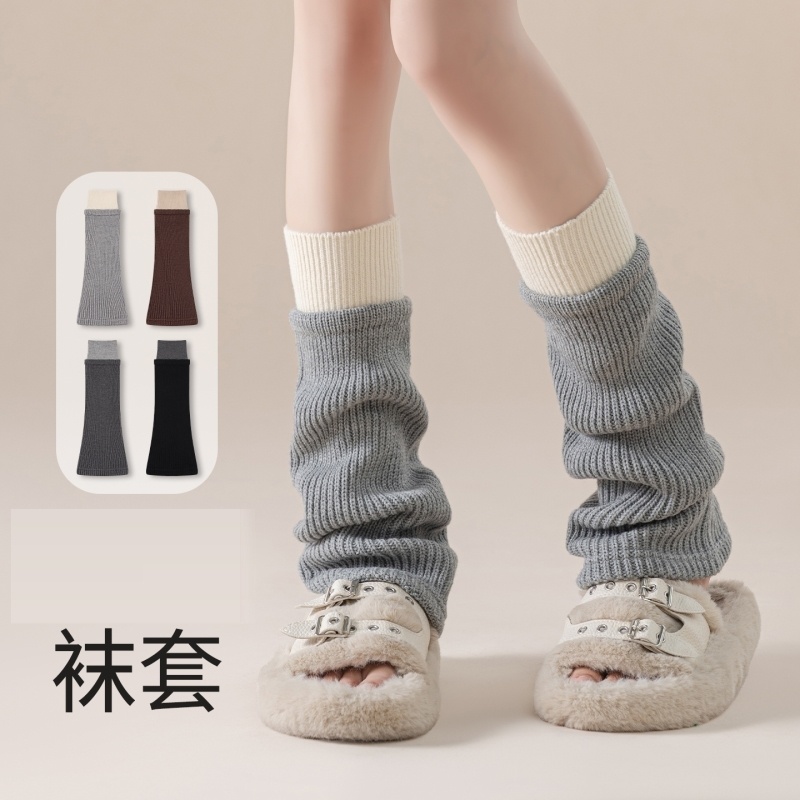 雪地靴堆堆袜撞色针织袜套女秋冬腿套搭配鲨鱼裤护腿袜jk小腿袜子