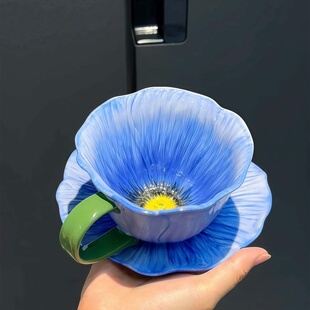 艺术感咖啡杯花朵陶瓷咖啡杯设计感小众绝美创意拿铁杯高颜值杯子