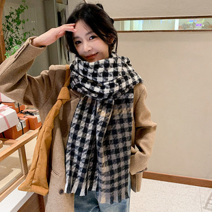 围巾初中生女新款韩系氛围感千鸟格秋冬款加厚高级感学生女孩围脖