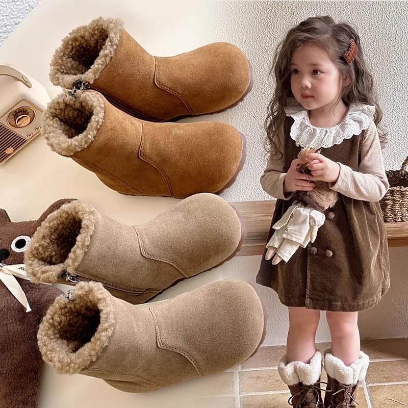 真皮女童加绒勃肯靴2025