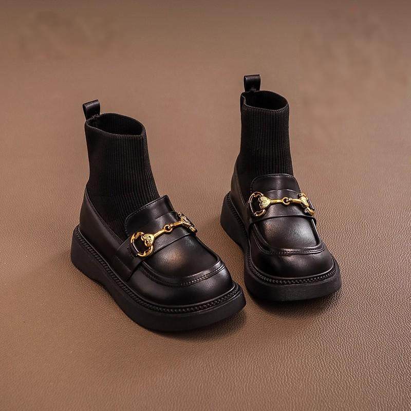 女童鞋子儿童马丁短靴子袜靴2025秋冬季新款女孩加绒皮靴洋气大童