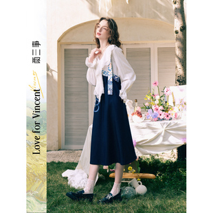 【呼呼严选专享】两三事梵高文艺光影梦境贴布不对称背带裙连衣裙