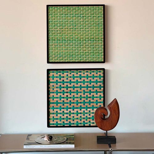 极简步步高升非遗竹编喷绘客厅桌面装饰画中古电表箱遮挡边柜挂画