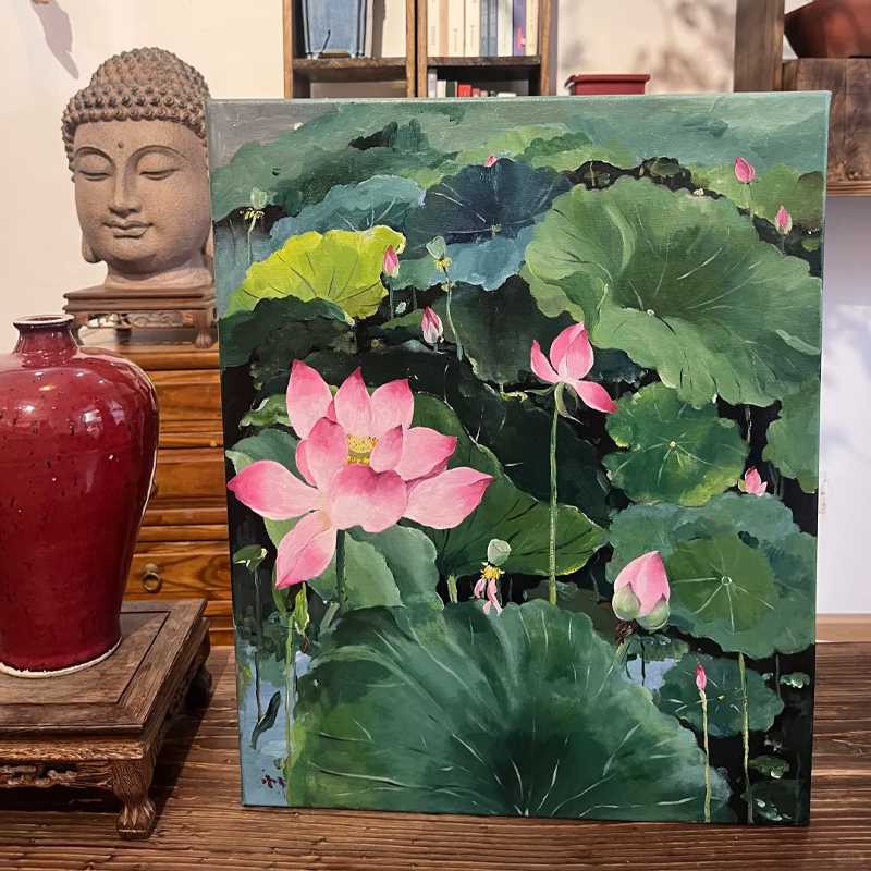《映日荷花》新中式荷气生财客厅装饰画寓意好书房艺术感卧室挂画图片