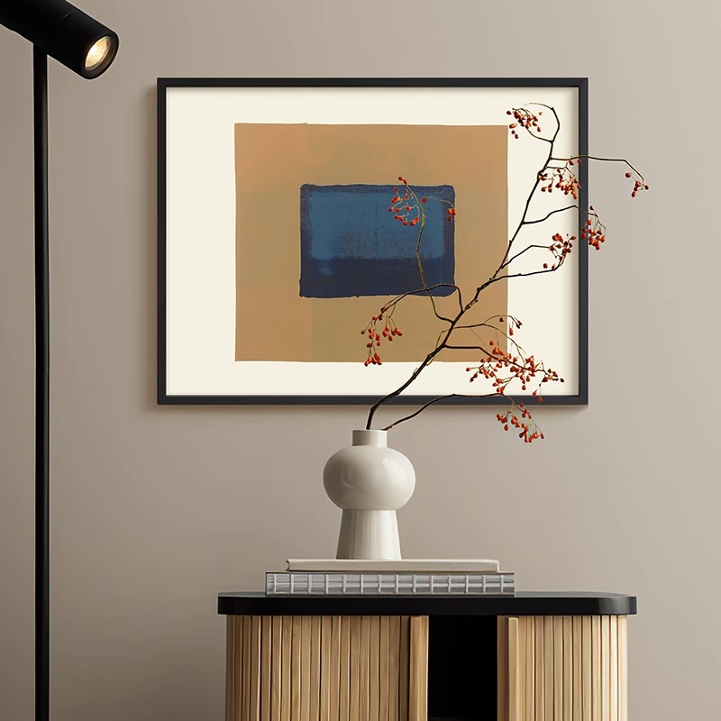 北欧复古客厅装饰画法式中古风餐厅书房壁画简约抽象色块彩色挂画图片