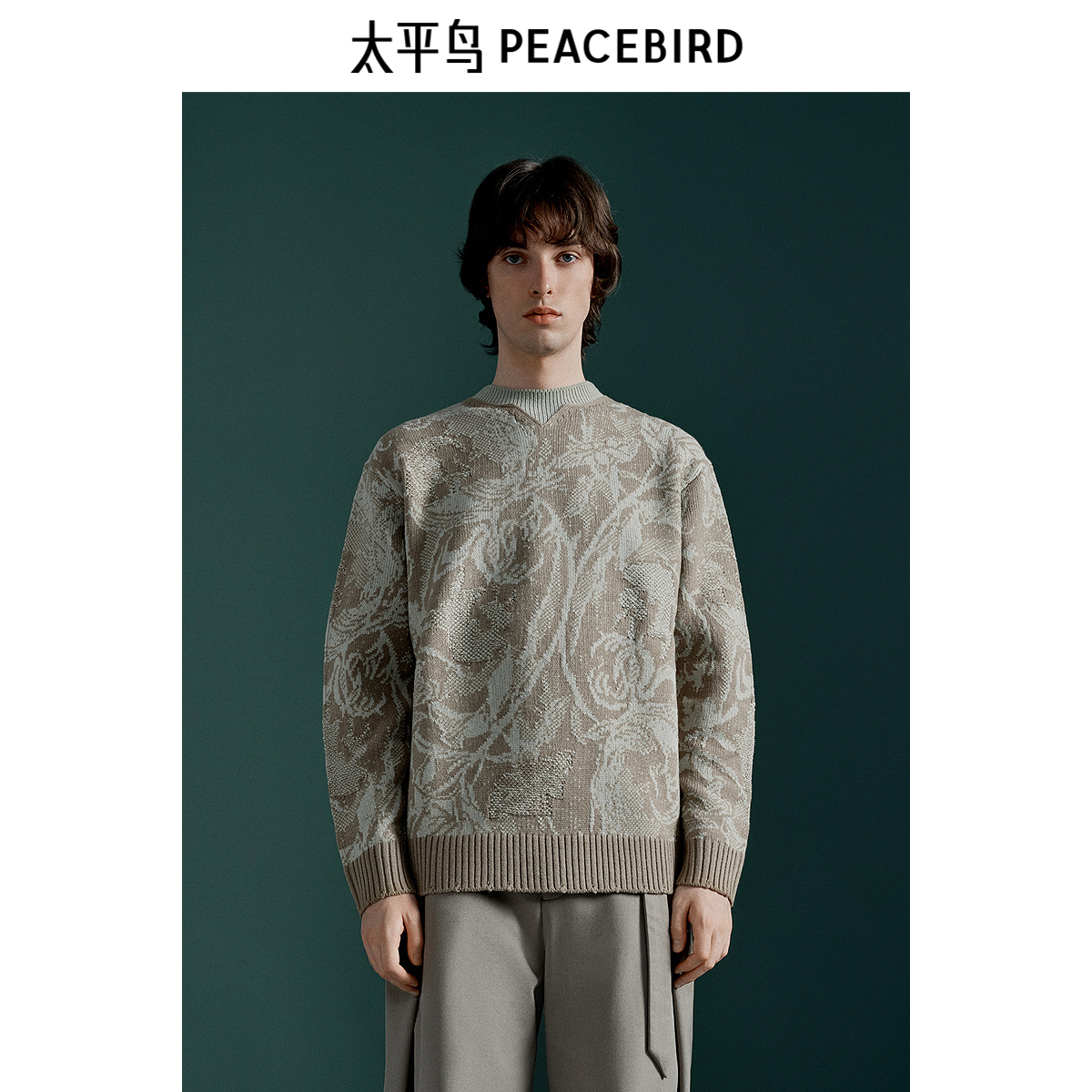 【商场同款】太平鸟男装 24冬季圆领满版图案毛衣B1EBE4243