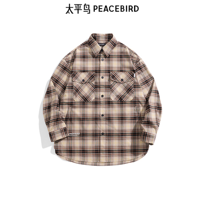 太平鸟男装 格子衬衫男潮流休闲格纹衬衣B2CHE4261