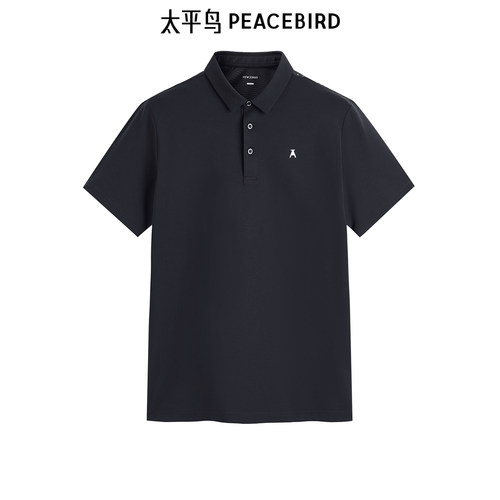 太平鸟男装 翻领短袖t恤男黑色修身polo衫B1COE2508