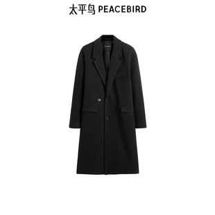 黑色休闲羊毛双面呢长款 太平鸟男装 大衣男B1AAE4309 商场同款