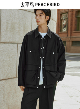 太平鸟男装 PETER DO联名潮流黑色工装夹克B1BCF3C12