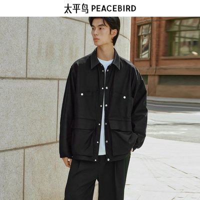【商场同款】太平鸟男装 PETER DO联名潮流黑色工装夹克B1BCF3C12