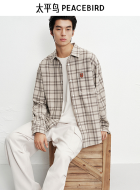 【商场同款】太平鸟男装 潮流美式格纹长袖宽松衬衫男B2CHF4127
