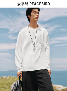 【商场同款】太平鸟男装 休闲T恤纯色重磅男士长袖T恤 B2CPF3272
