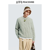 太平鸟男装 羊毛毛衣冬圆领绞花针织衫 B2EBE4522