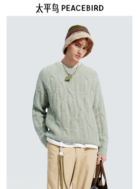 【商场同款】太平鸟男装羊毛毛衣冬圆领绞花针织衫B2EBE4522