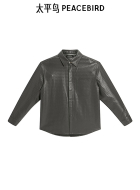 太平鸟男装 潮流衬衣休闲PU皮长袖衬衫男B1CHF1421