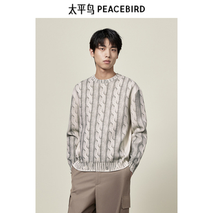 绞花图案毛衣24秋新圆领毛线衫 太平鸟男装 B1EBE3315 商场同款