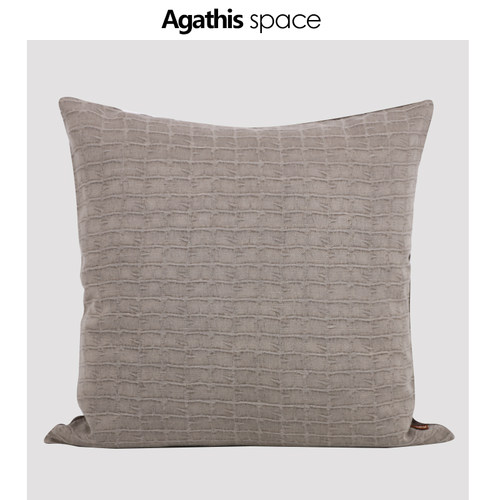 侘寂日式咖色绿色亚麻混纺抱枕