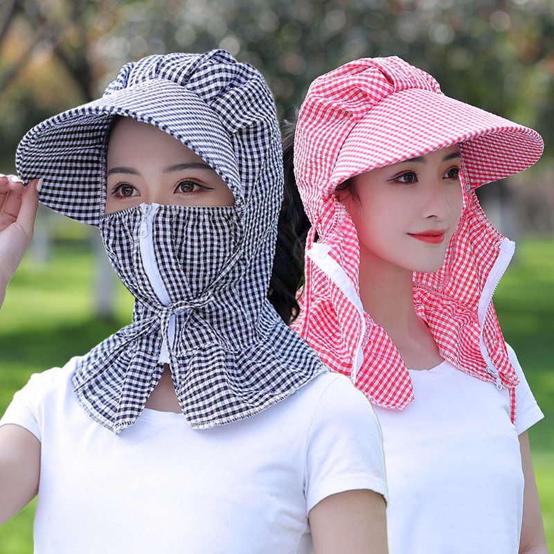 夏季骑车防晒拉炼口罩帽子女韩版百搭遮阳帽遮脸大沿抗UV凉帽
