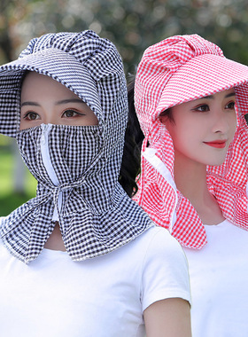 夏季骑车防晒拉炼口罩帽子女韩版百搭遮阳帽遮脸大沿抗UV凉帽