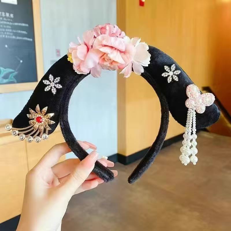 古装格格发箍簪花宫廷风表演头饰贵妃贵人旗头发箍新款发饰中国风