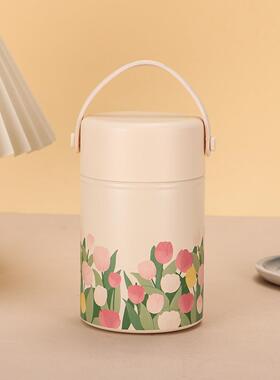 316不锈钢保温杯家用大容量带勺水杯新款高颜值郁金香手提焖烧杯