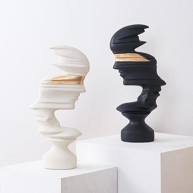 新中式轻奢抽象艺术感人脸树脂雕像摆件家居客厅酒柜电视柜装饰品