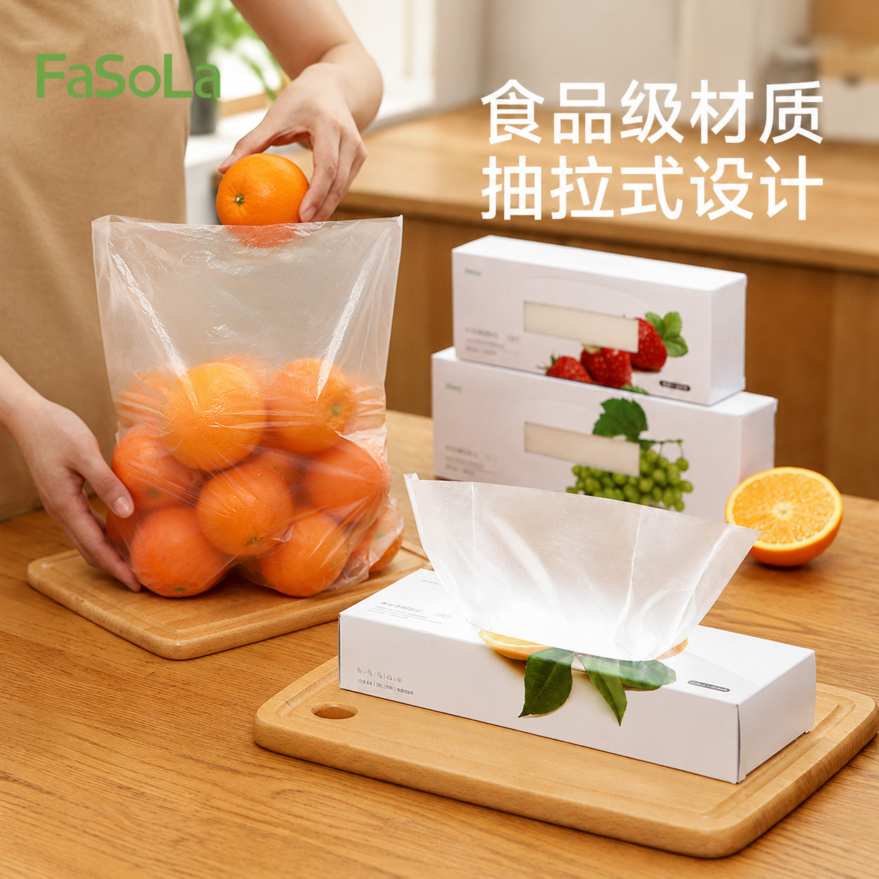 FaSoLa家用食物保鲜袋一次性加厚封口袋大号小号食品级蔬菜包装袋