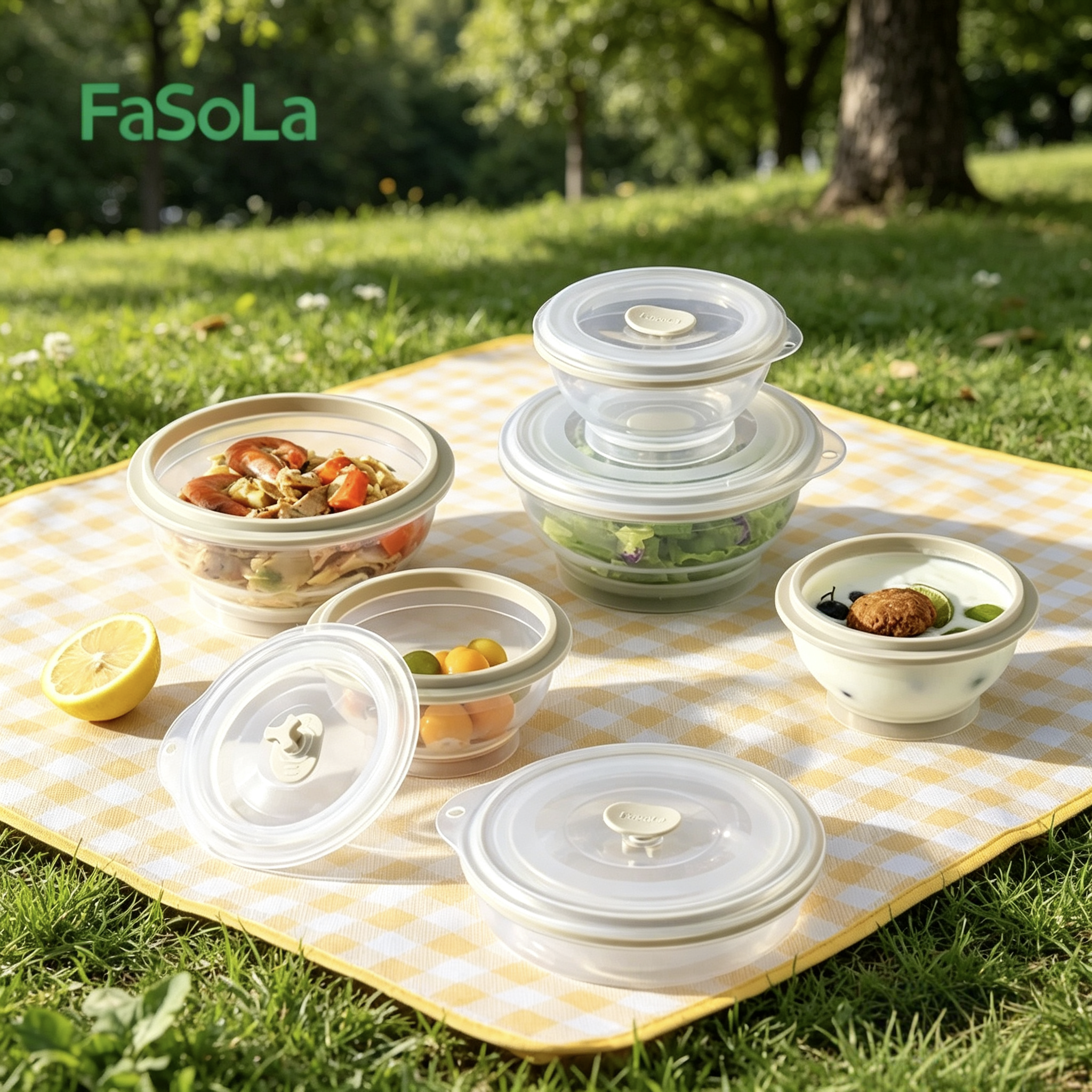 FaSoLa折叠碗便携式旅行食品级硅胶耐高温便当盒可加热伸缩泡面碗