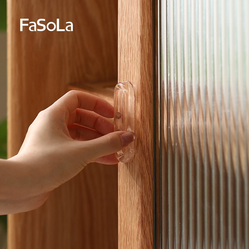 FaSoLa隐形衣柜门拉手免打孔自粘贴移门厨房玻璃门抽屉透明门把手