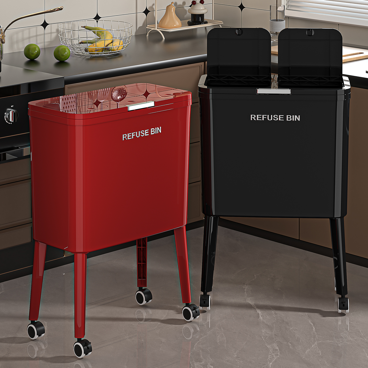厨房垃圾桶家用2025新款厨余干湿分离大容量移动免弯腰高脚垃圾筒