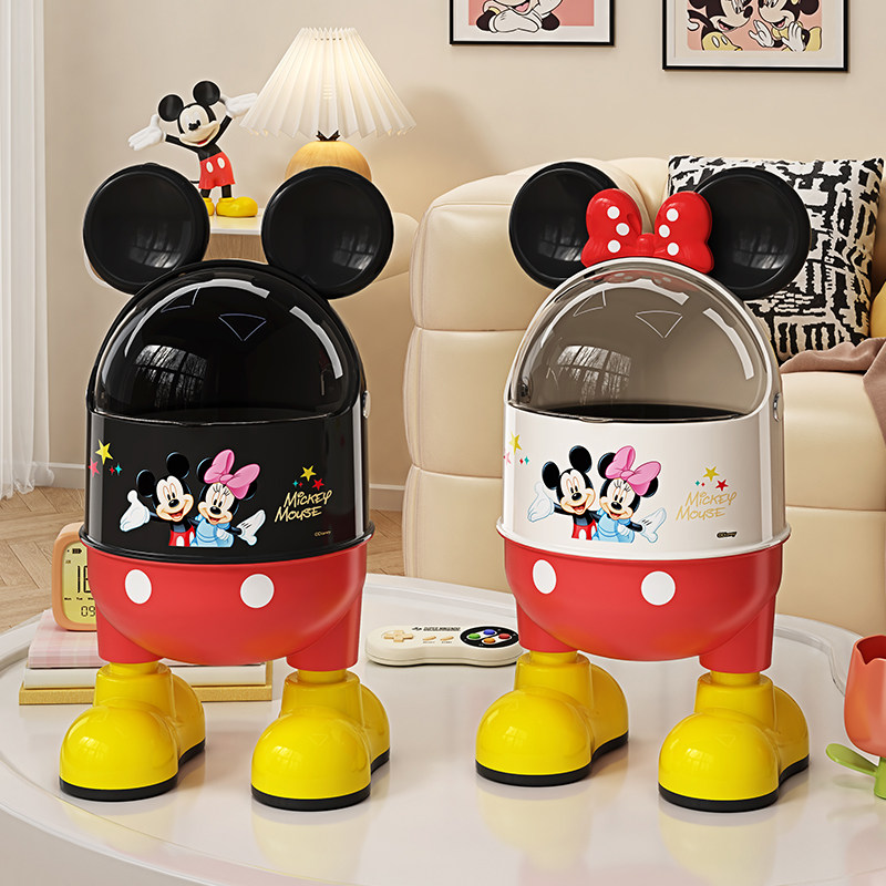 米奇桌面垃圾桶2025新款带盖家用儿童高颜值客厅办公室宿舍纸篓