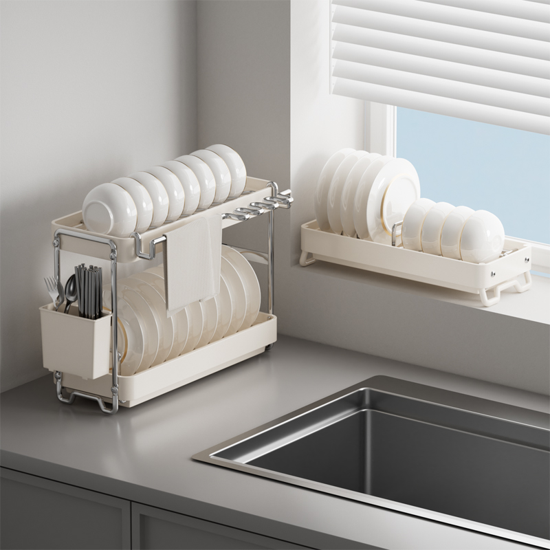 碗碟收纳架厨房沥水碗架不锈钢放碗筷碗盘置物架子双层台面沥水篮