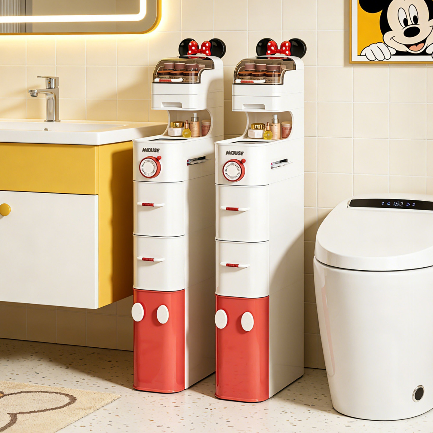 迪士尼卫生间置物架浴室夹缝柜洗手间收纳柜厕所储物柜马桶侧边柜,收纳整理,收纳柜,淘宝优惠券,粉丝福利购,淘宝优惠卷