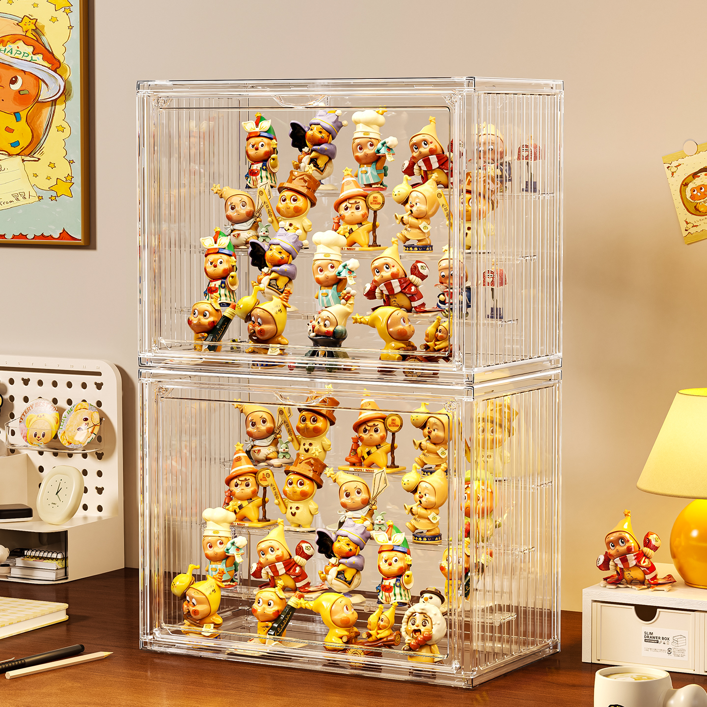 星星人盲盒收纳展示架阶梯透明防尘亚克力泡泡玛特手办展示盒柜子