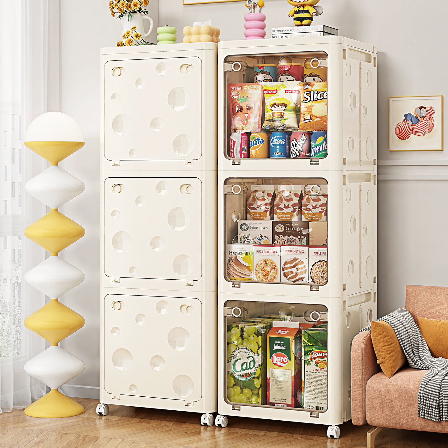 收纳柜储物柜家用可移动折叠儿童零食玩具整理柜客厅多层收纳箱子