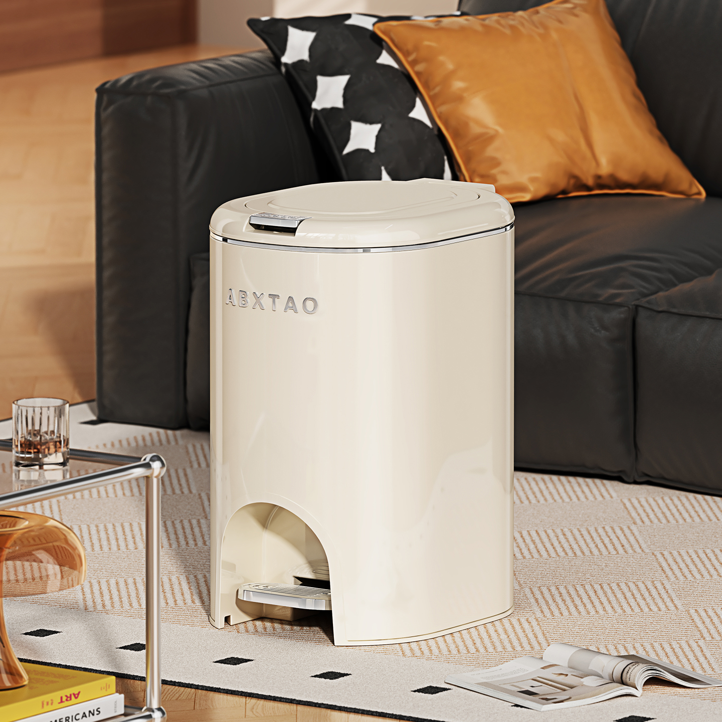 垃圾桶2025新款家用碳钢轻奢大容量可手按脚踏双开客厅卧室废纸篓