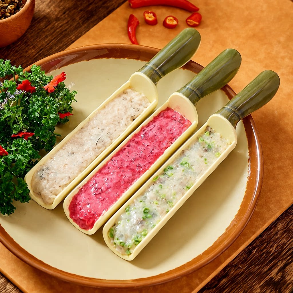 火锅竹筒虾滑专用盘创意手打虾滑模具密胺特色肉丸装盘器商用盘子