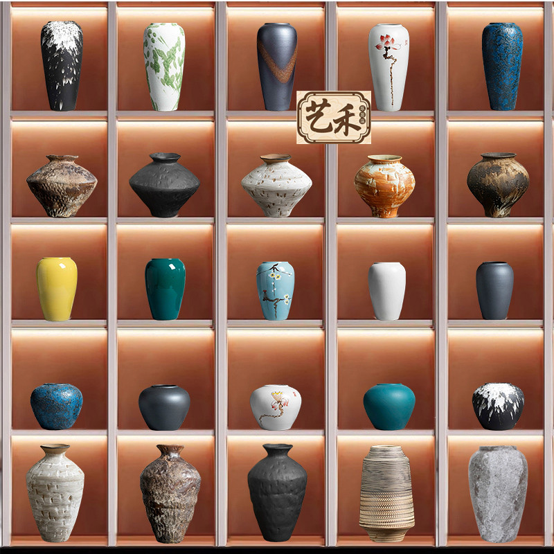 中式国风复古陶瓷花瓶古典家居酒店博古架插花工艺品花器套装摆件
