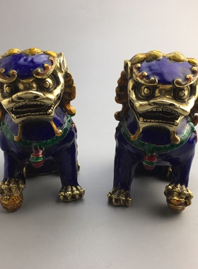 仿古铜器 古玩收藏景泰蓝门狮一对 做工精细 工艺独特