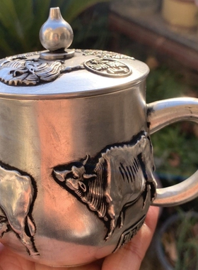 藏银五牛杯丰登茶杯水杯茶缸家用茶道茶艺摆件工艺品
