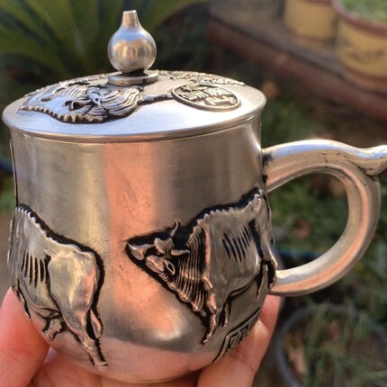 藏银五牛杯丰登茶杯水杯茶缸家用茶道茶艺摆件工艺品
