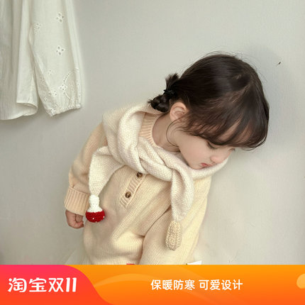 2025新款针织保暖防寒可爱新年围脖三角巾头巾儿童围巾男女宝宝