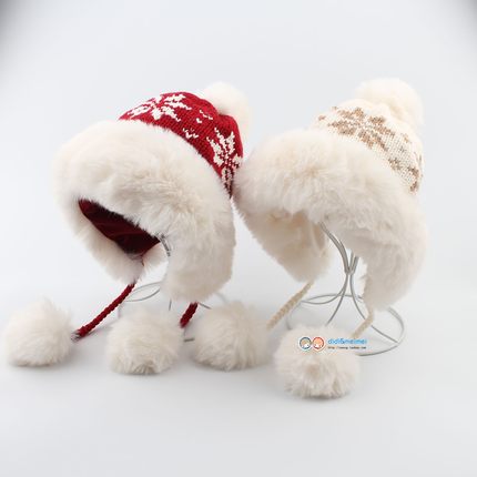 新年圣诞雪花儿童帽子秋冬新款保暖加厚加绒防风宝宝东北风雪帽子