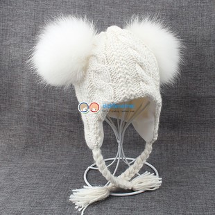 宝宝帽子围巾ins 貉子皮草毛球可爱男女童针织秋冬保暖毛线护耳帽