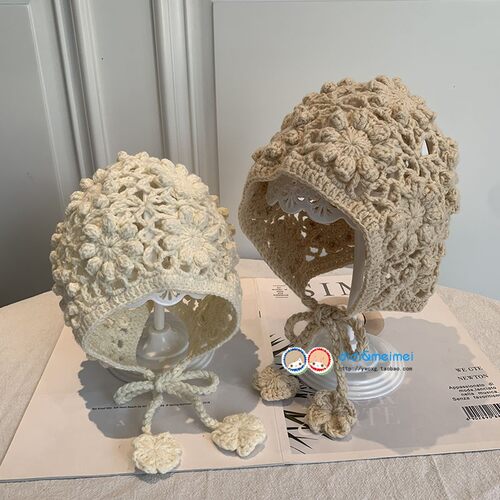 包头帽子手钩花朵公主淑女帽