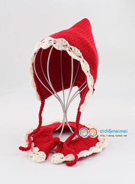韩版洋气婴儿宝宝红色帽子围脖套装 儿童女宝宝公主针织毛线帽子